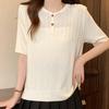 Женские свитера, пуловеры 2025 Лето Короткий рукав О-образный вырез Белый вязаный повседневный свитер Женские топы Пуловер JJ271