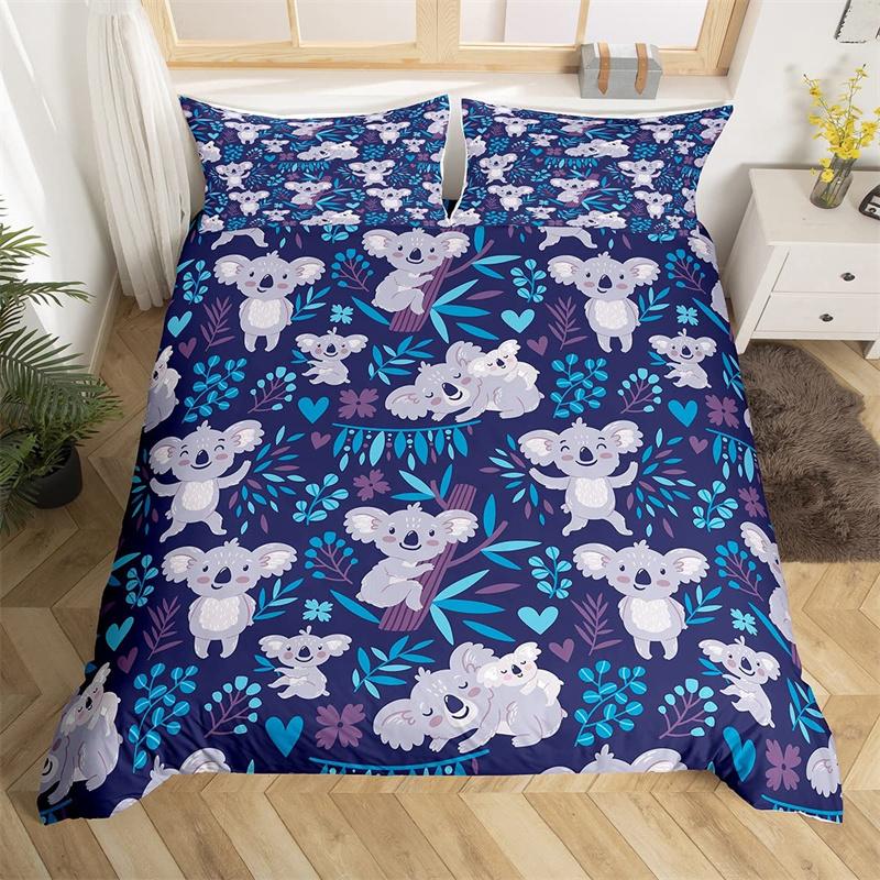 Детский милый пододеяльник с коалой из микрофибры для девочек, комплект постельного белья с изображением животных из мультфильмов, двуспальная кровать, австралийский дикий животный цветочный чехол для одеяла