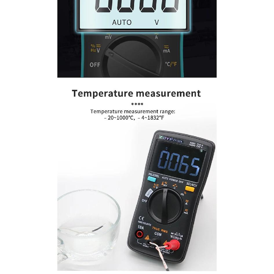ZOYI Digital Multimeter ZT-98/100/101/102/102A Auto Ranging 6000 counts AC/DC Ammeter Voltmeter Ohm Hz Ture RMS tester Portable