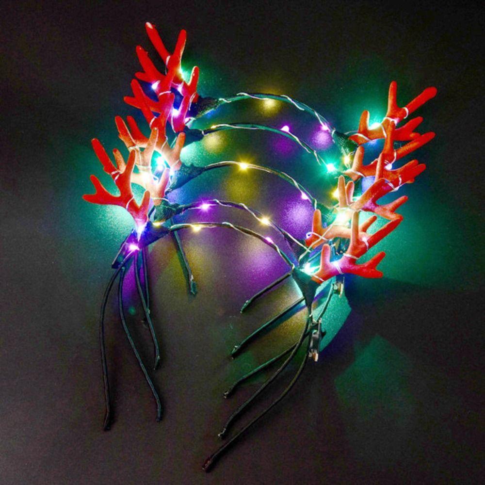 Plastic LED Glow Headband LED Lights Luminous Deer Horn Hair Band Flashing Headband  Children Toys