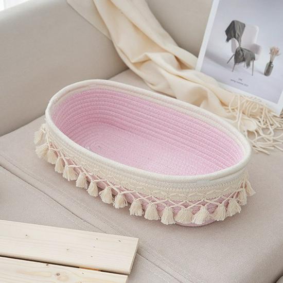 Бежевая корзина с кисточками из хлопковой веревки, органайзер для гостиной в стиле фермерского дома