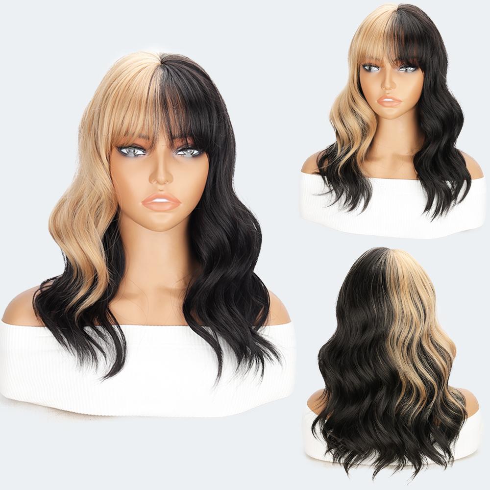 LISI HAIR Синтетические короткие парики с мелированием, черный смешанный белый парик с челкой, волнистый парик для женщин, повседневное использование на вечеринках