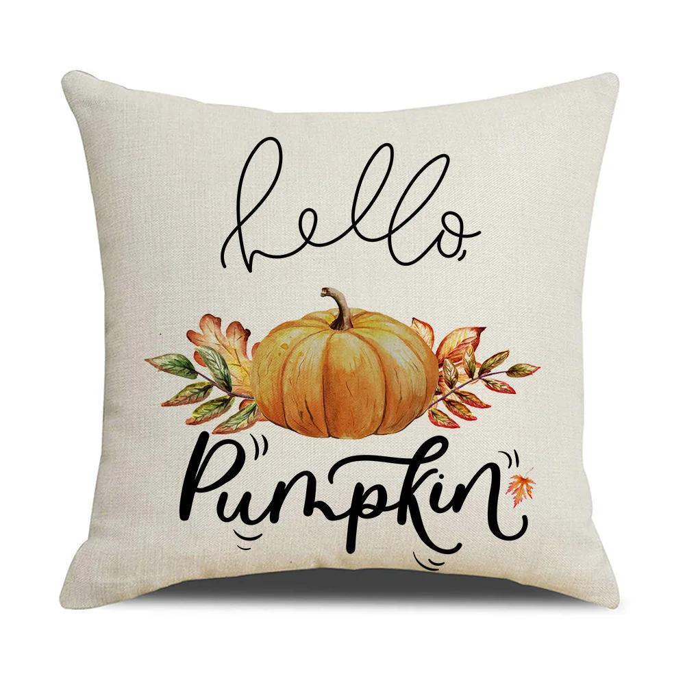 Autumn Thanksgiving Pillow Cases Cotton Linen Cushion Case Pumpkin Cushion Cover Fall Farmhouse Home Party Decor Pillow Cover