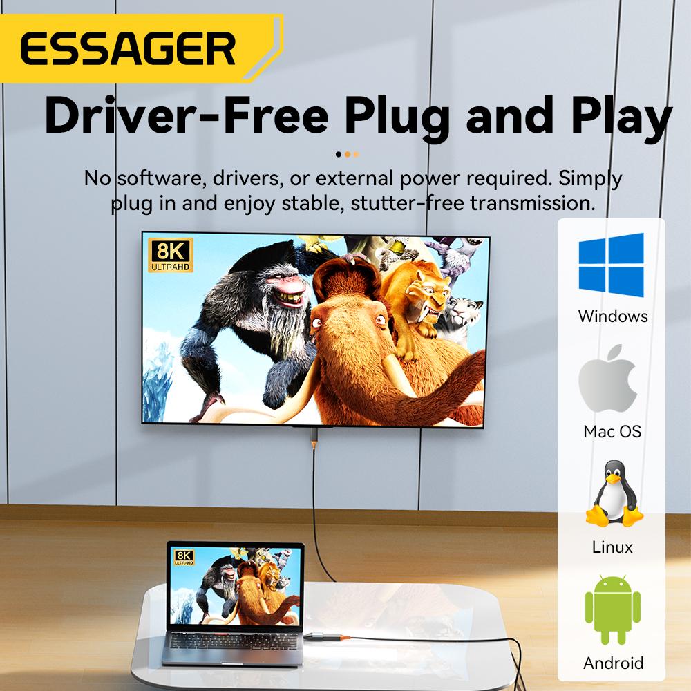 Адаптер Essager USB Type-C To HDMI DP VGA Mini DP 8K@60Hz 4K@120Hz Конвертер для передачи HD-видео для MacBook PC Ноутбука Телефона