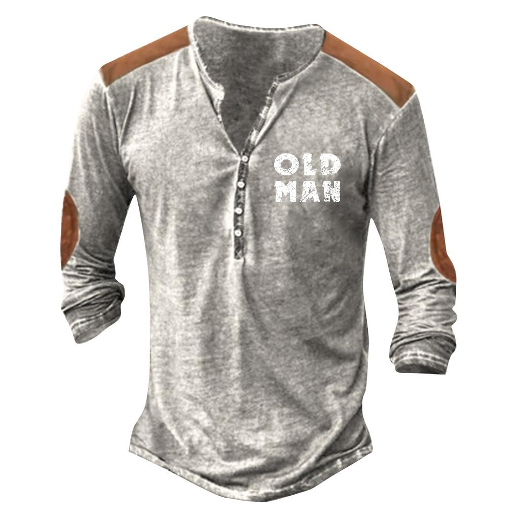 Мужская футболка с принтом на открытом воздухе, свободный топ с длинными рукавами на пуговицах в стиле ретро