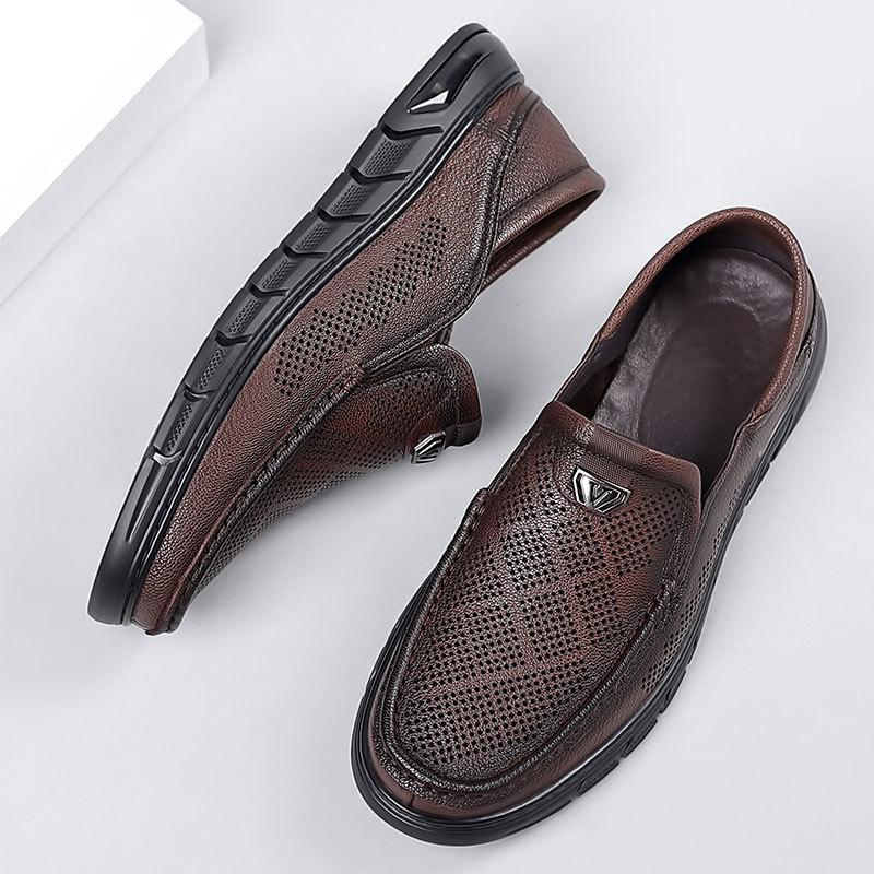 Italian Summer Hollow Shoes Men Casual Luxury Brand Genuine Leather Loafers Men Breathable Boat Shoes Slip On Moccasins