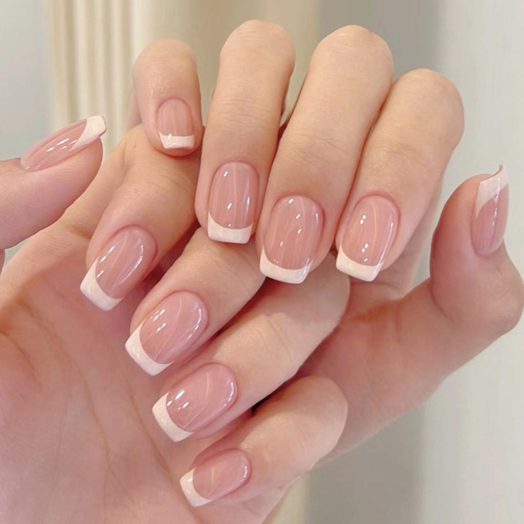 Мягкие гелевые типсы для ногтей French Tip Press On Nails 14 размеров 3 в 1 X Coat Tips с предварительно нанесенным праймером и базовым покрытием