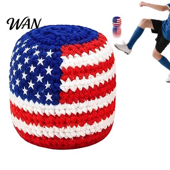 American Flag Footbag 4th of July Handmade Knit for Adults Kids, Red White Blue Patriotic Soft Juggling Balls, Independence Day Crochet Kick Bag Ball