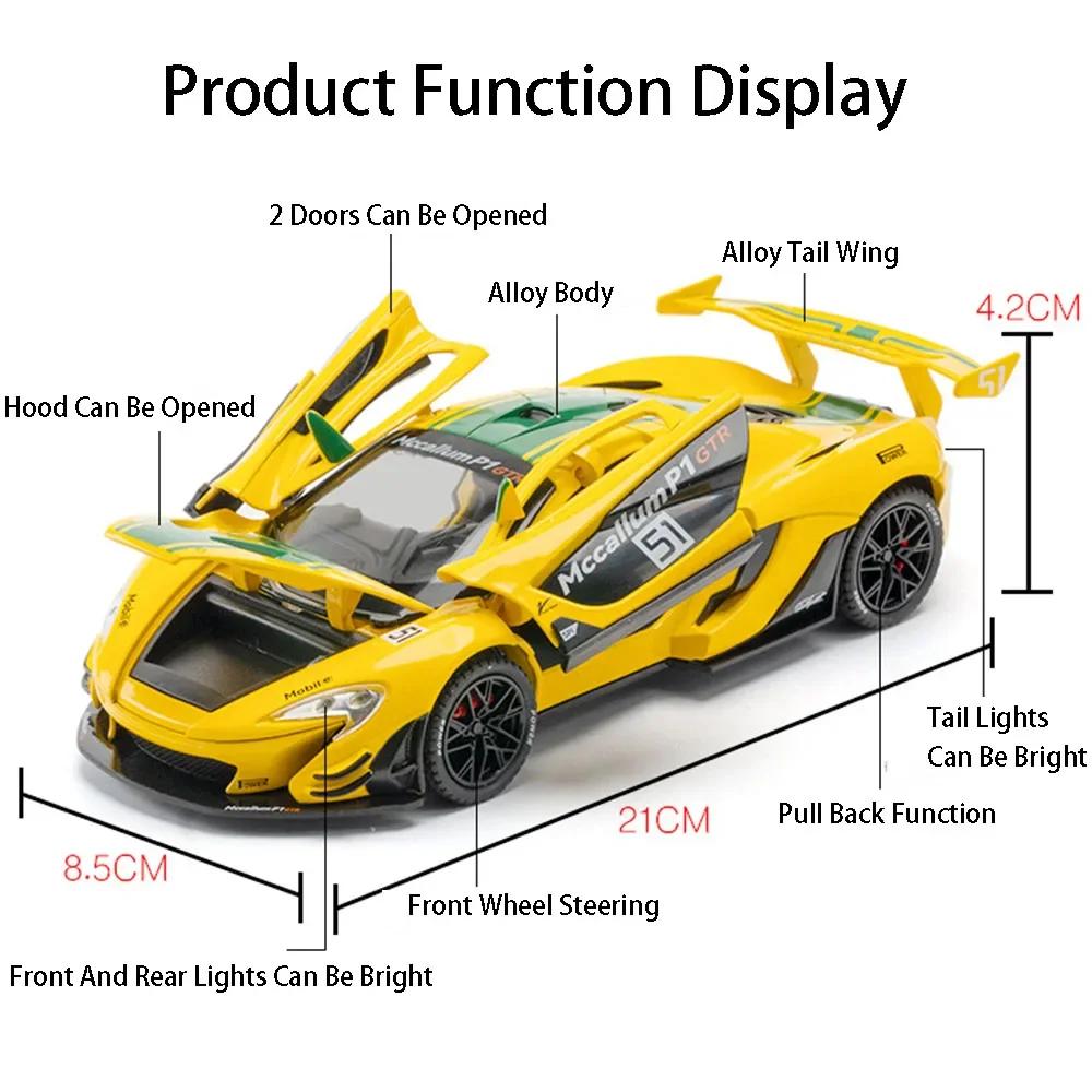 1:22 Scale V12GT P1 GTR Toy Car Model Alloy Diecast Sound Light Pull Back Vehicle Models for Child Best Birthday Gifts Souvenirs