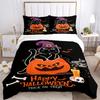 3pcs Trick or Treat cat & Pumpkin Halloween Bedding Set - Includes Quilt Cover and Pillowcases, Suitable for All Seasons N094