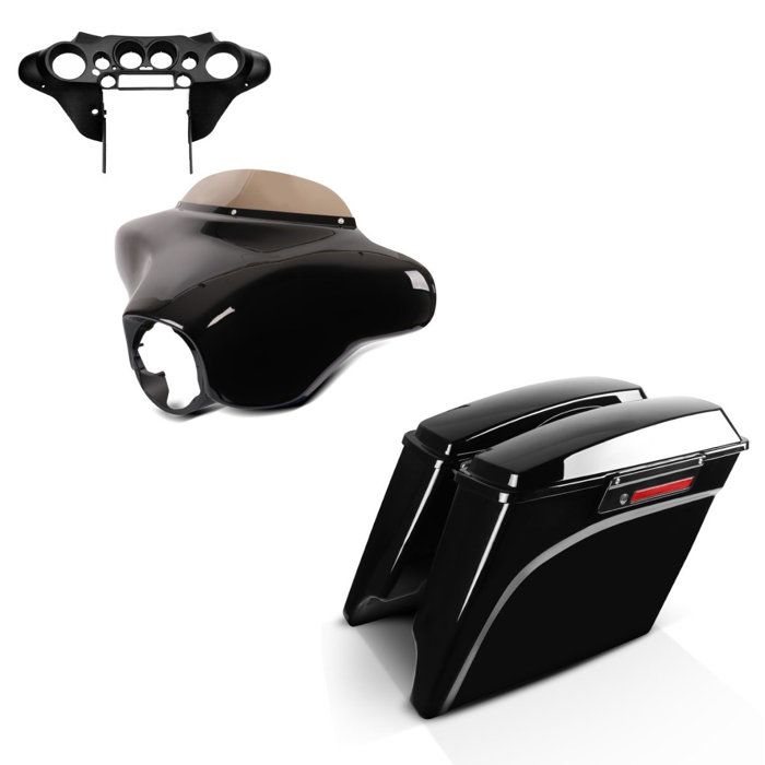 Carenage Batwing Set complet + Sacoches rigides compatible avec Harley Davidson Touring 94-13 35Ltr Noir