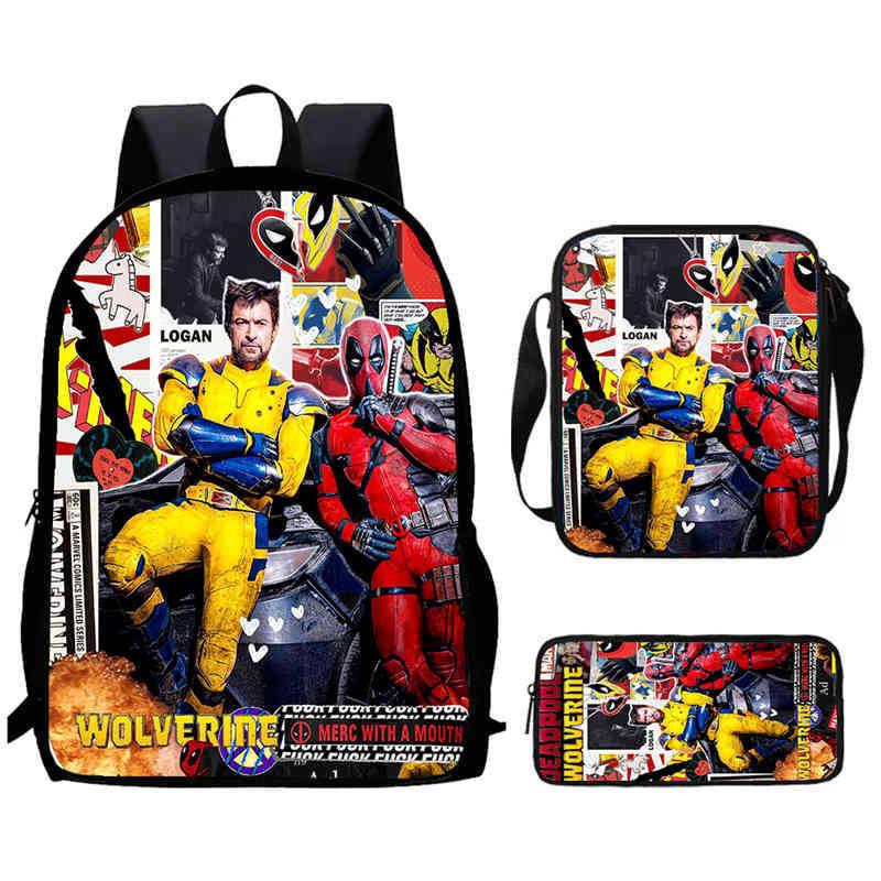 Wolverine Deadpool Movie Characters Trendy Cartoon Printed Backpack Student