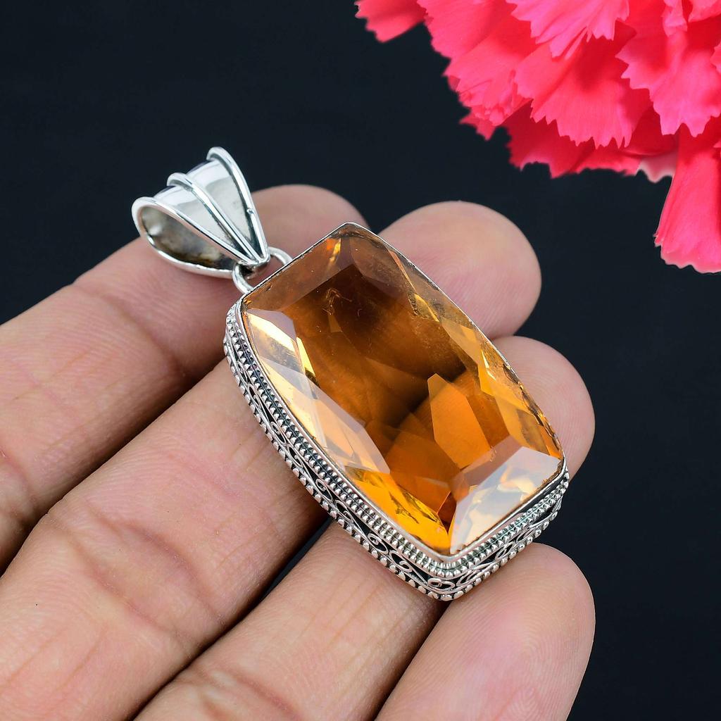 Подвеска из драгоценного камня цитрина, твердая подвеска из стерлингового серебра 925 пробы, ювелирный подарок для унисекс