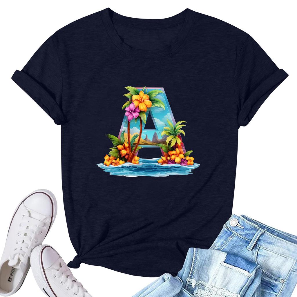 Women's Fashion Printed Casual Pleated Round Short Sleeve T-Shirt Top