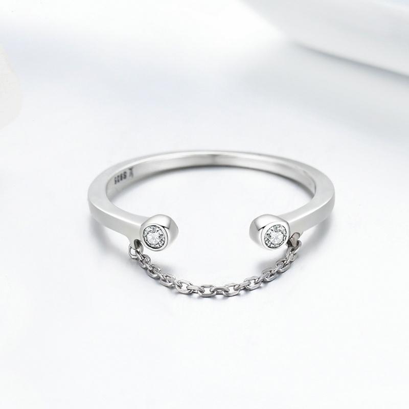 Real 925 Sterling Silver Tassel Adjustable Clear CZ Finger Ring Women Ring Sterling KTJ