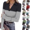 Women's Fashion Casual Print V-Neck Long Sleeve Button-Down Top