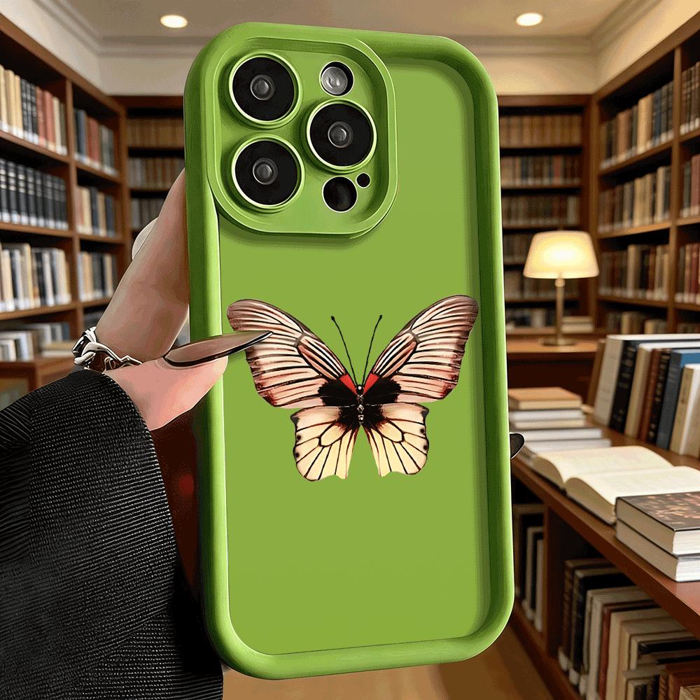 Red and Beige Butterfly Soft TPU Phone Case for iPhone 17 16 15 14 13 12 11 Pro Max Plus Shockproof Anti-Slip Cover