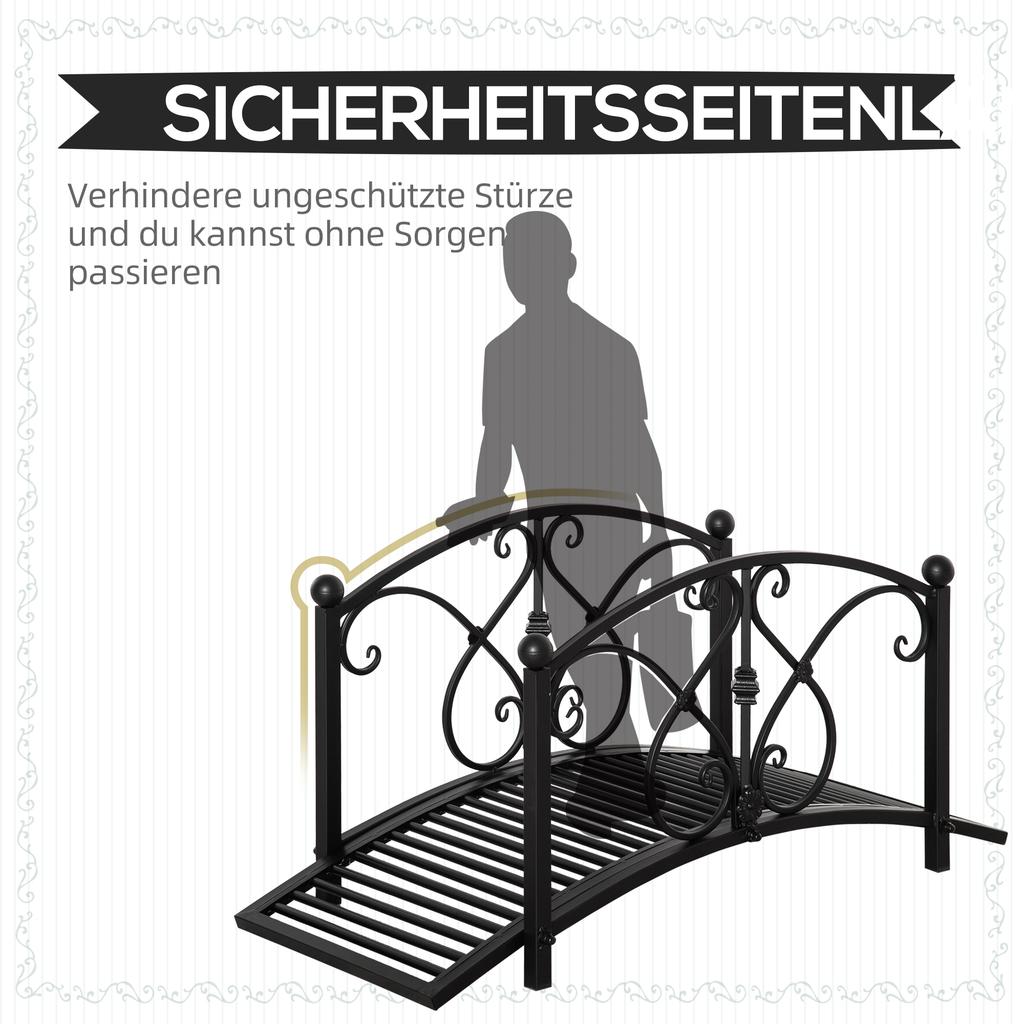 102L x 48W x 49H Classic Metal Garden Bridge with Safety Railings Arc Footbridge Decorative Pond Bridge for Backyard Creek Stream, Black