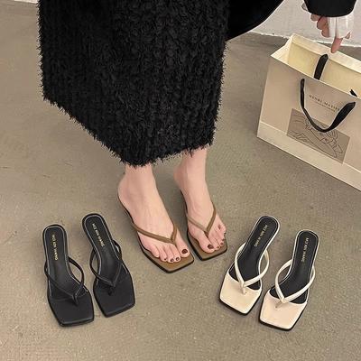 Модные женские шлепанцы 2025 Лето Вьетнамки Высокий каблук Мягкая подошва Тонкий каблук Повседневная резиновая подошва Взрослая обувь Удобная обувь