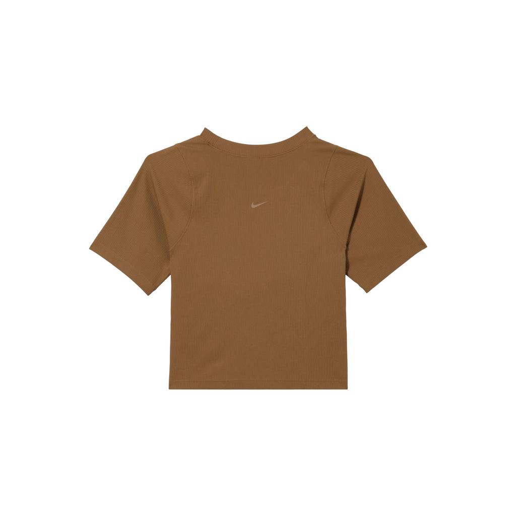 Nike Zenvy Мягкая удобная спортивная дышащая быстросохнущая ребристая футболка с коротким рукавом женская топы светло-британско-коричневый белый HF2773-281