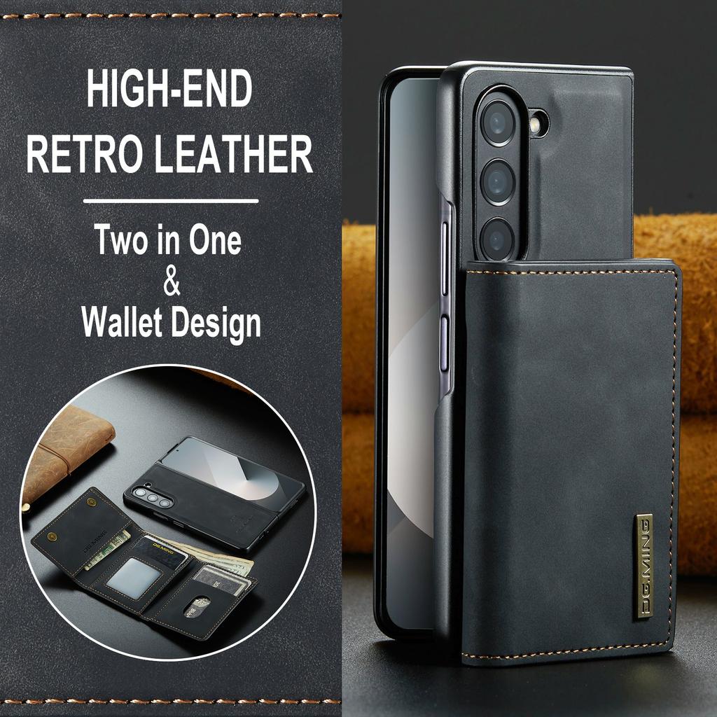 DG.MING M1 Series for Samsung Galaxy Z Fold6 5G Phone Case PU + TPU + PC Back Cover with Magnetic Tri-Fold Wallet Kickstand