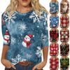 Women's Fashion Casual Seven Sleeve Christmas Printed Round Neck Top