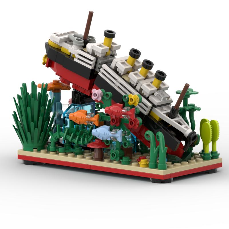 Модель круизного лайнера «Титаник» MOC Разбить пополам Строительные блоки Морская жизнь Рыбы Растения Кирпичи Лодка Наборы Демонстрационные игрушки для сборки