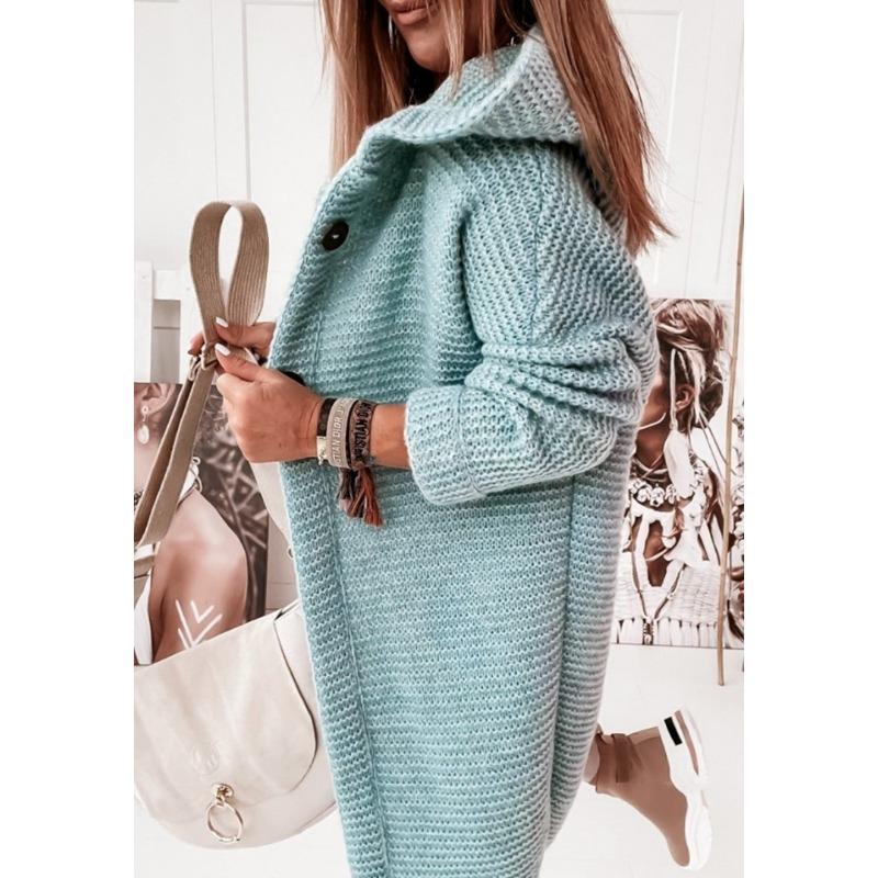 Женский модный однотонный вязаный кардиган с капюшоном - повседневный, с длинным рукавом и пуговицами, ткань высокой эластичности, идеально подходит для осени и зимы