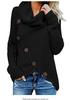 Women's Solid Color High Neck Long Sleeve Button Cardigan Sweater