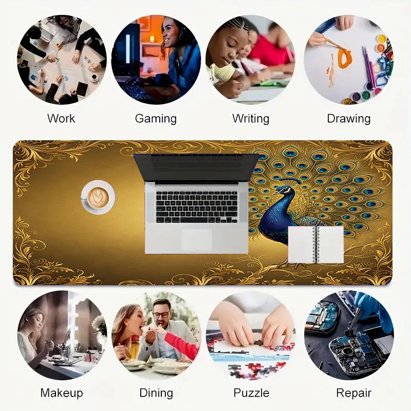 Peacock Art Xl Gaming Mouse Pad Nonslip Rubber Base Stitched Edge Waterproof Desk Mat For Pc Laptop Gamer Office Computer Accessories C927500