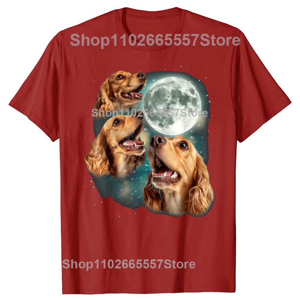 Funny Three Cocker Spaniel Moon Tshirts Men Womens Fashion Casual Tshirt 100 Cotton Loose Oversized Dog Lover T Shirt