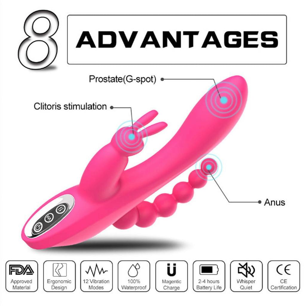 3 In 1 Rabbit Vibrator Dildo Rechargeable Vibrator Clitoris Stimulator Silicone Sex Toys with 7 Powerful Vibration Modes G Spot