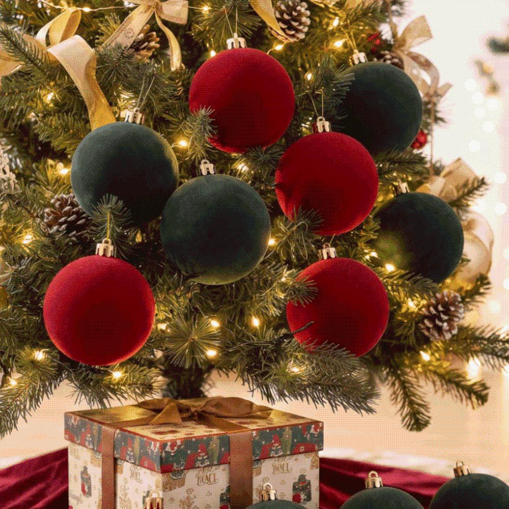 Round Shape Large Flocked Baubles Soft Texture Big Velvet Ornaments Outdoor Party