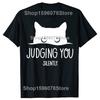 Funny Cat Judging You Silently 100% Cotton T-shirts Men Women's Fashion Casual Tshirt Loose Oversized Streetwear T Shirt