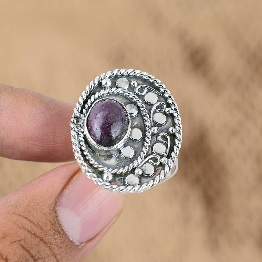 Oval Ruby Zoisite Gemstone Promise Wife Statement Boho New Ring Sterling Silver