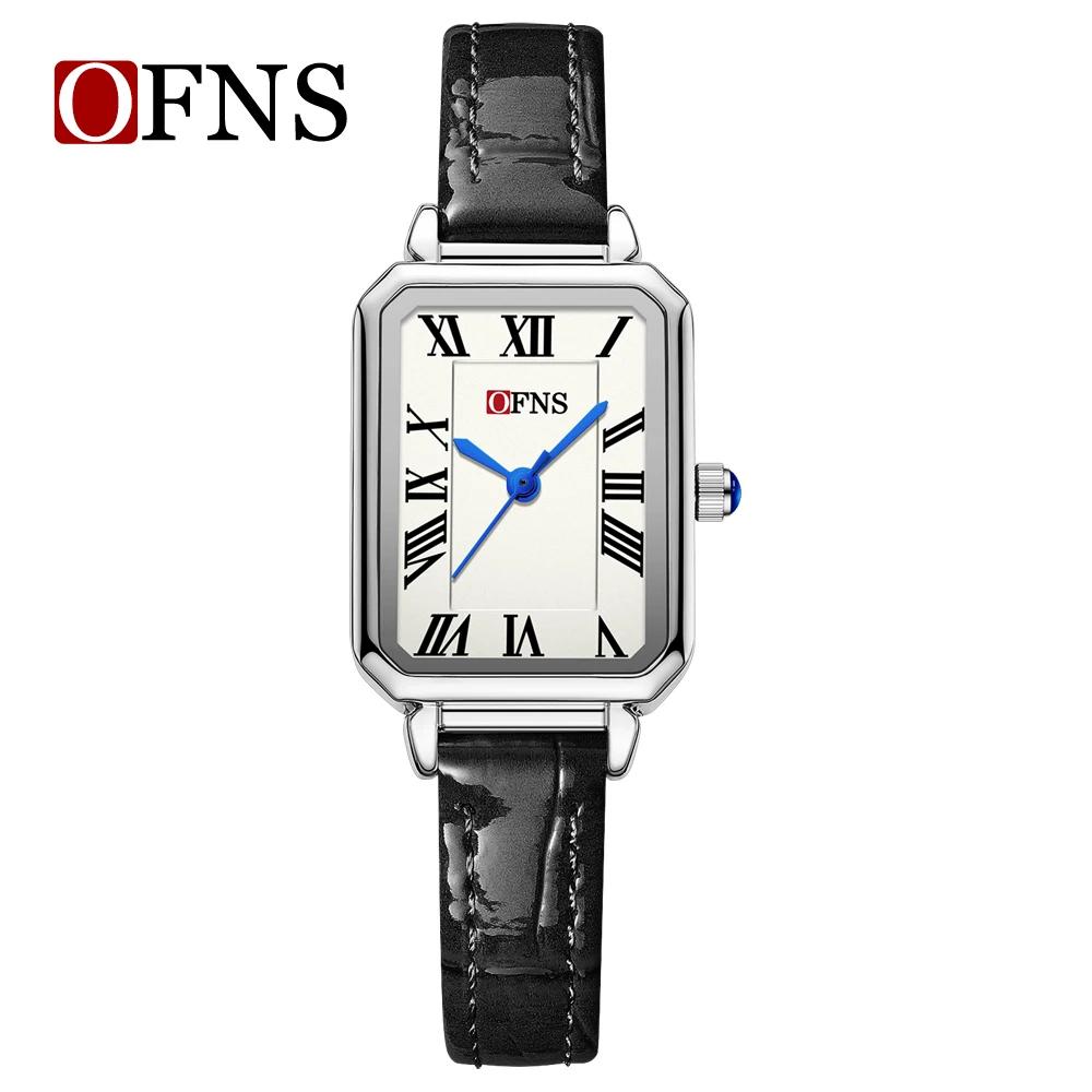 Ofns Waterproof Women's Watch with Bamboo Pattern Strap Square Dial Niche Design Casual Daily Dress Wristwatch for Ladies