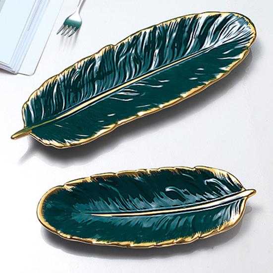 Exquisite Plate Stylish Porcelain Creative Feather Shape Food Plate Home