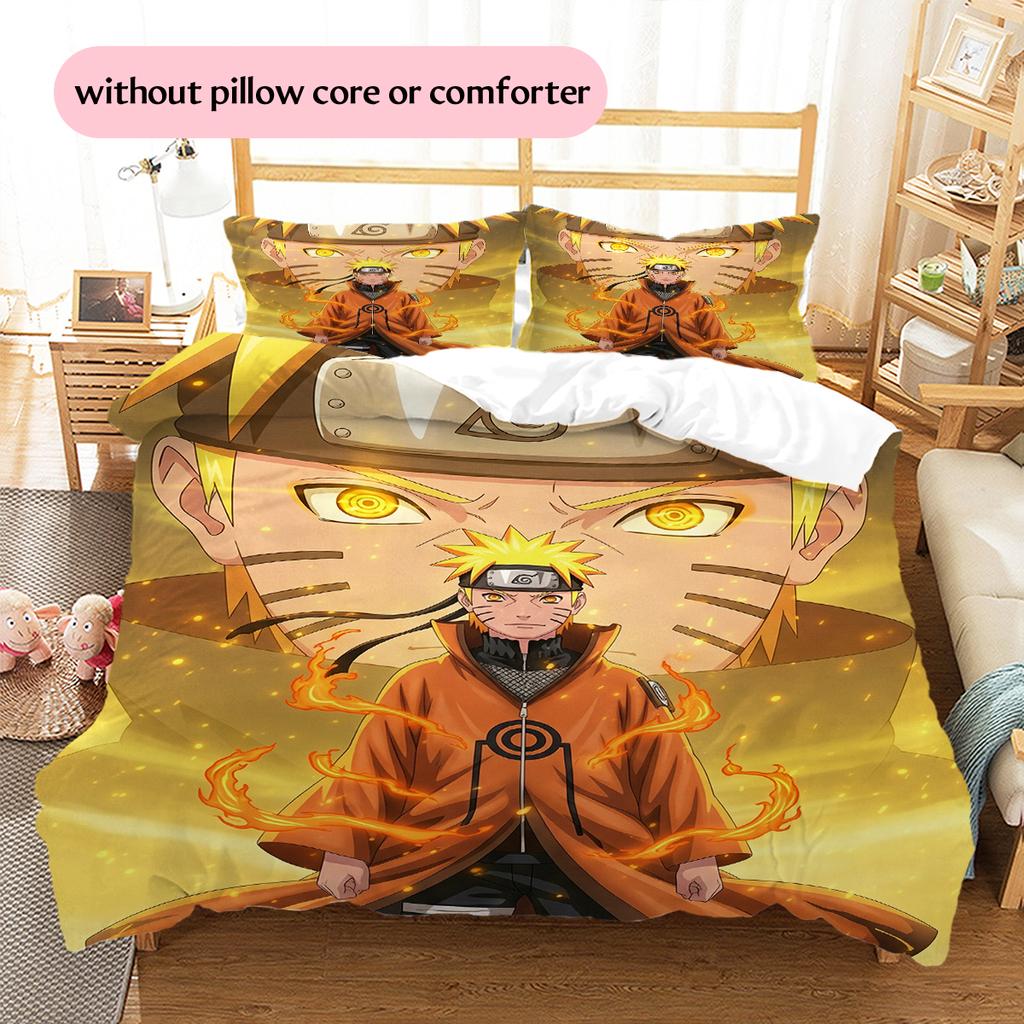Постельное белье с узором Наруто Узумаки Наруто из аниме, Декор для дома, Подарок на день рождения (1 пододеяльник + 2 наволочки, без наполнителя)