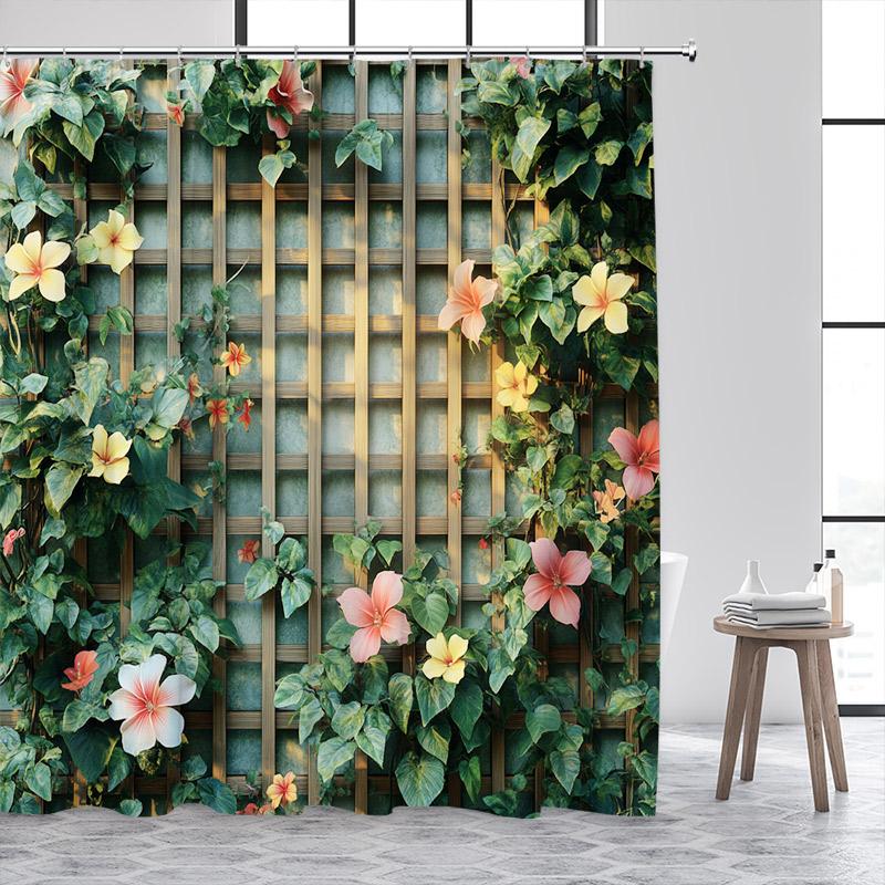 Зеленые листья Шторы для душа Тропический лист Сад Лиана Растение Настенный гобелен Ткань Домашний декор для ванной комнаты Набор занавесок для ванны с крючками