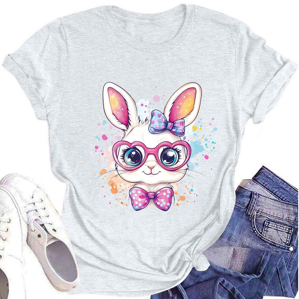 Женская модная футболка с круглым вырезом и коротким рукавом, повседневный топ с пасхальным принтом