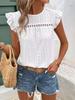 Европейско-американский стильный однотонный женский летний топ с вырезами и рукавами-воланами из кружева