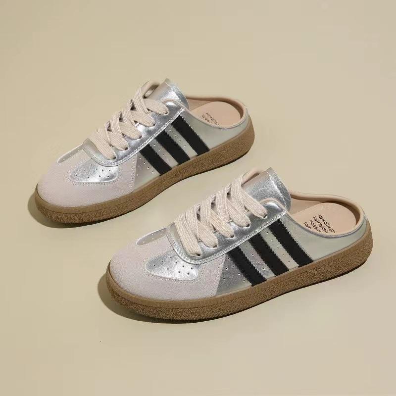 Dexun Baotou Half Slippers Women's 2025 Spring and Summer Models Wear Retro Leather Thick Soles Without Heels and Lazy Shoes