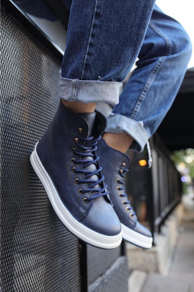Men's Fashion Bootie Cheki Boots Navy Blue Shoes