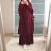 Women Muslim Ramadan Dresses Loose Bat Sleeve Cardigan Solid Color Headgear Mosque Robes