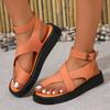 Flat-soled Sandals Women's Spring and Summer New Large-size Set Toe Thick-soled Casual Anklet Buckle with Beach Sandals