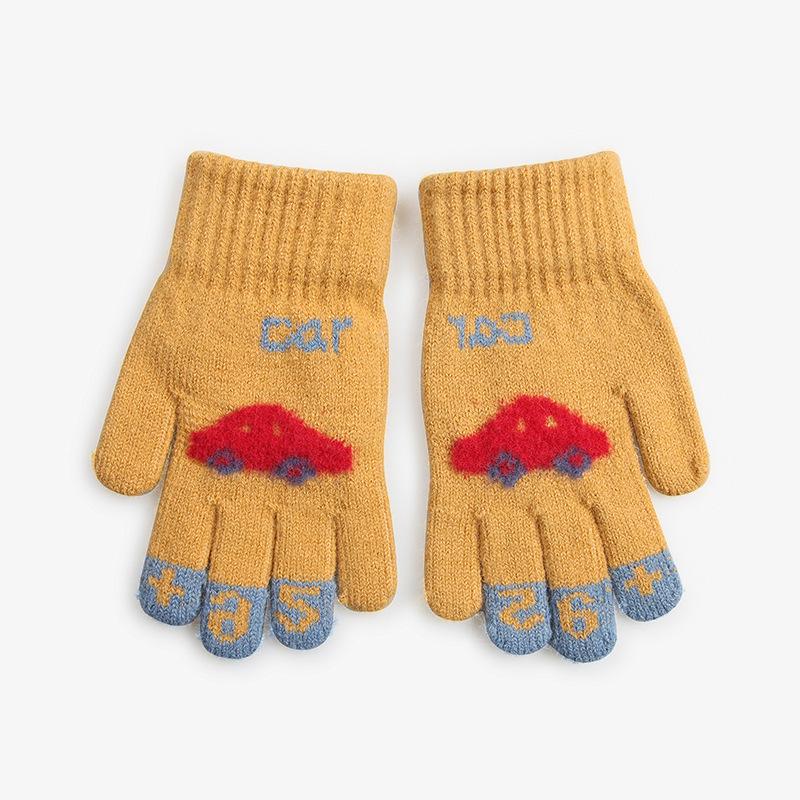 Новые вязаные теплые перчатки для детей зимой. Милый жаккард с машинкой. Все пальцы. Для учеников начальной школы для защиты от холода.