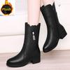 Autumn and Winter Plus Velvet Warm Soft Leather Mid-tube Boots Mid-heel Cotton Boots