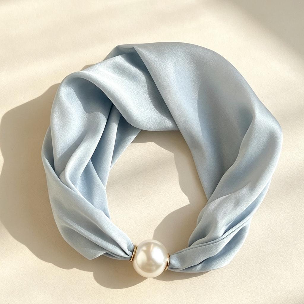New retro pearl magnetic buckle small silk scarf women's high-end satin printed scarf summer versatile small scarf