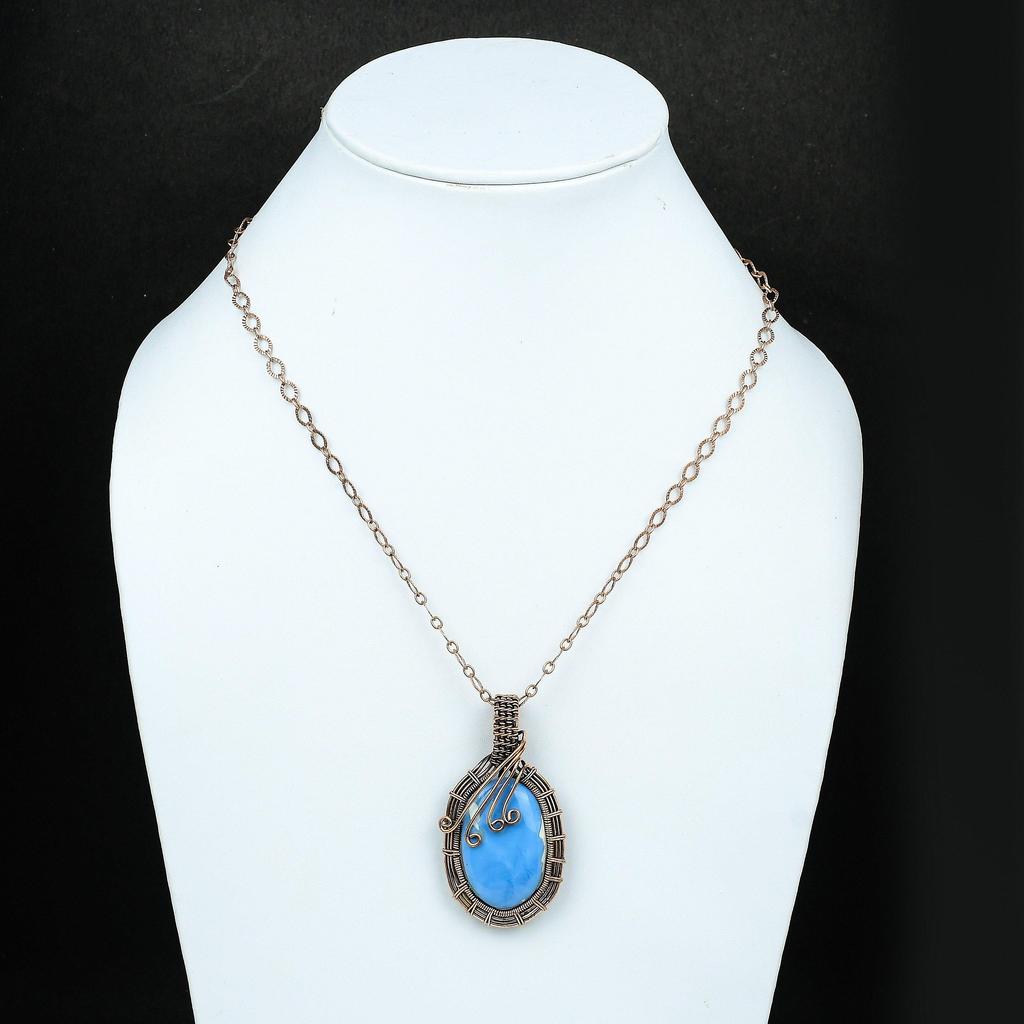 Кулон с голубым опалом Оуайхи, обернутый медной проволокой, кулон ручной работы, украшения из медной проволоки, подарок для женщин, ювелирные изделия из драгоценных камней высшего качества