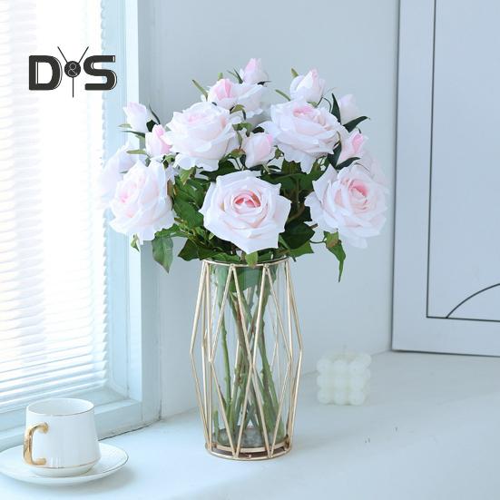 Искусственная роза со стеблем 2 головки Не увядает без полива Реквизит для свадебных фото Реалистичные многоразовые ветки искусственных цветов Товары для украшения дома